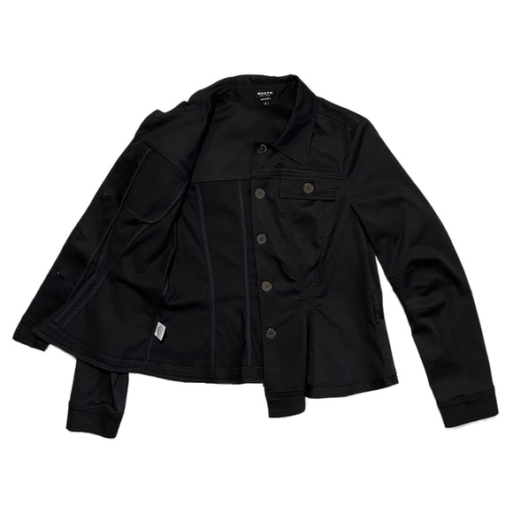 Worth Black Ruffle Hem Button Up Pocket Short Utility Jacket Blazer Women Small - Picture 3 of 15